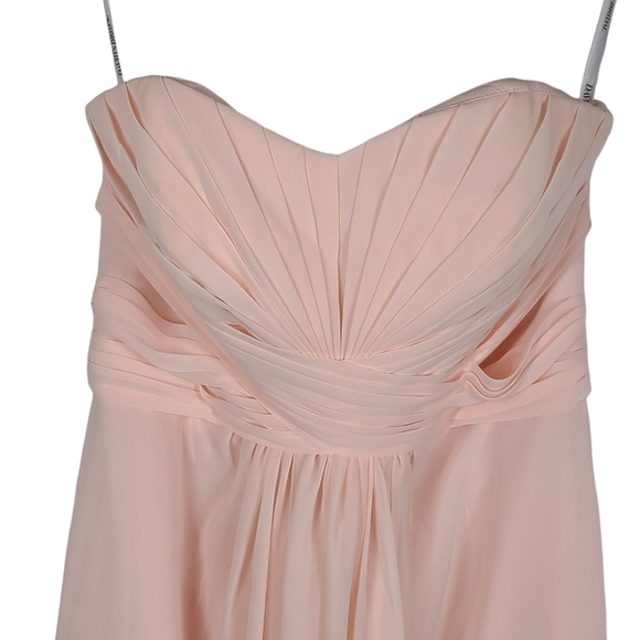 DAVID’S BRIDAL chiffon petal pink strapless maxi dress zip back Dz 2 - Picture 6 of 8